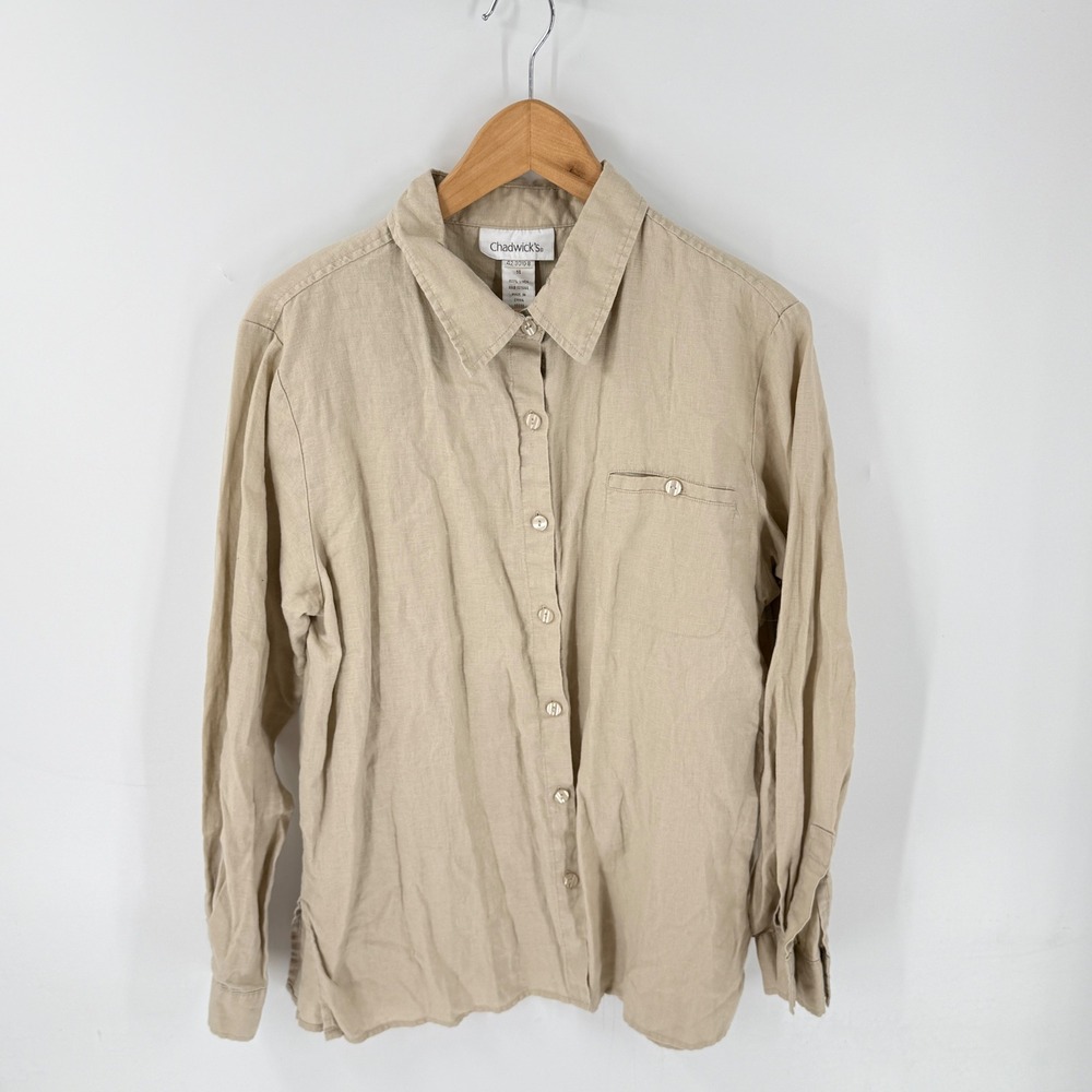 Vintage 100% Linen Shirt 14 Tan Coastal Minimalist Breathable Earthy
